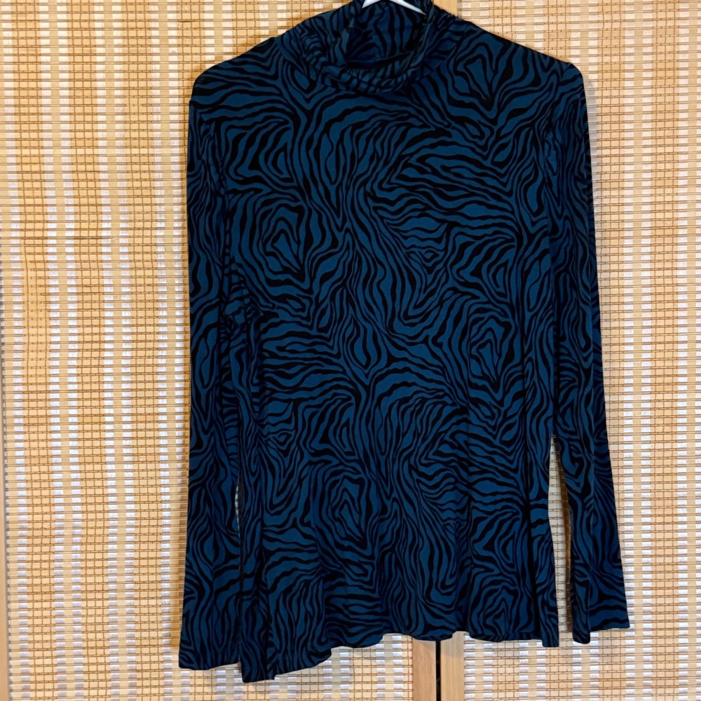 Apt 9 Essential Mock Neck Top Teal Black Zebra Animal Print PXL Long Sleeve